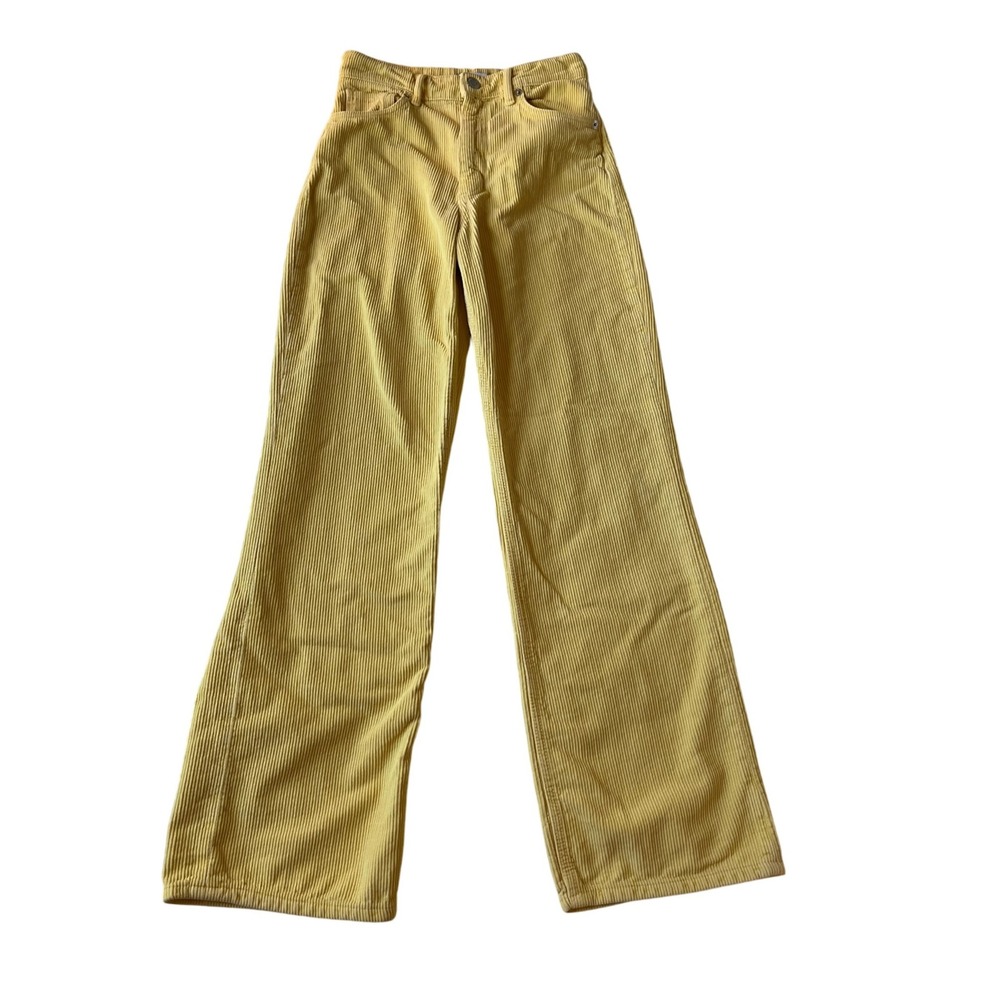 Zara Women's Butter Yellow Wide Leg Corduroy Pants High Waist 100% Cotton | 6